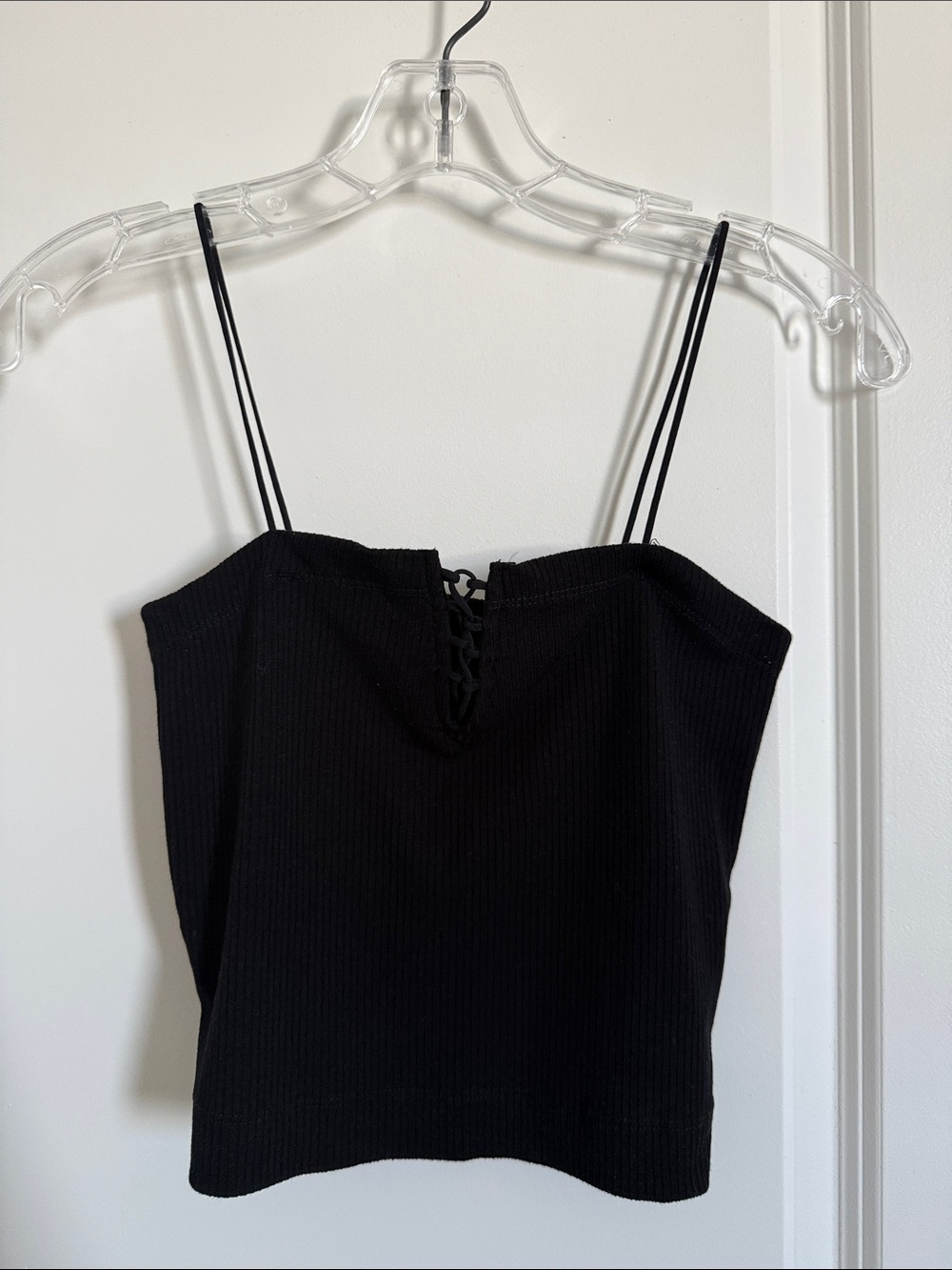 American Eagle Women's Black Ribbed Lace-Up Cami Top